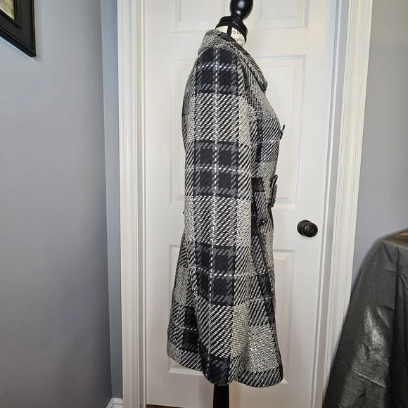 Ricki's Wool Blend Pea Coat Black Gray Plaid Checkered Women's Size M - Picture 10 of 14